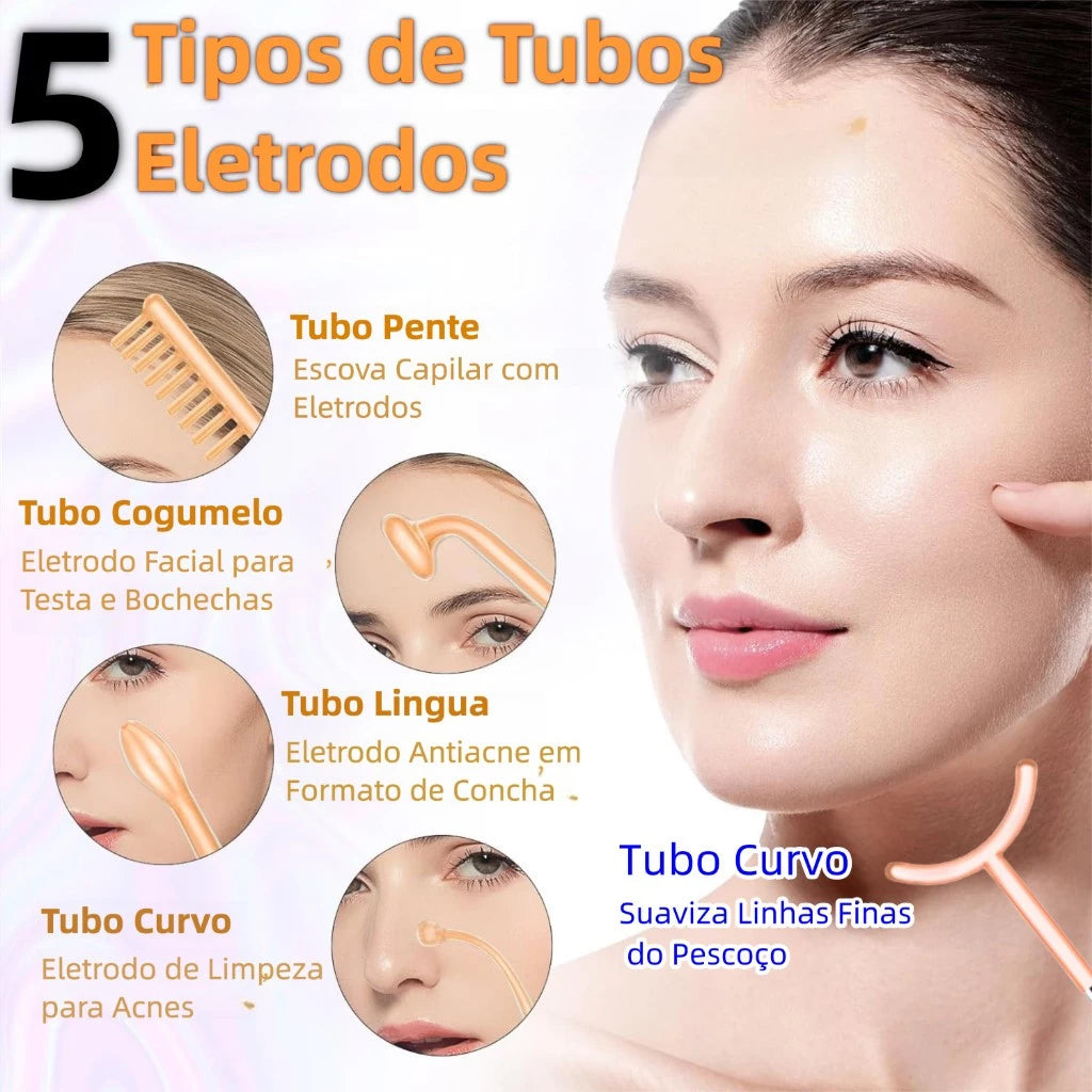Aparelho de Alta Frequência Limpeza De Pele 5 em 1 | Limpeza Facial e Tratamento Capilar Cuidados Com A Pele Do Rsto