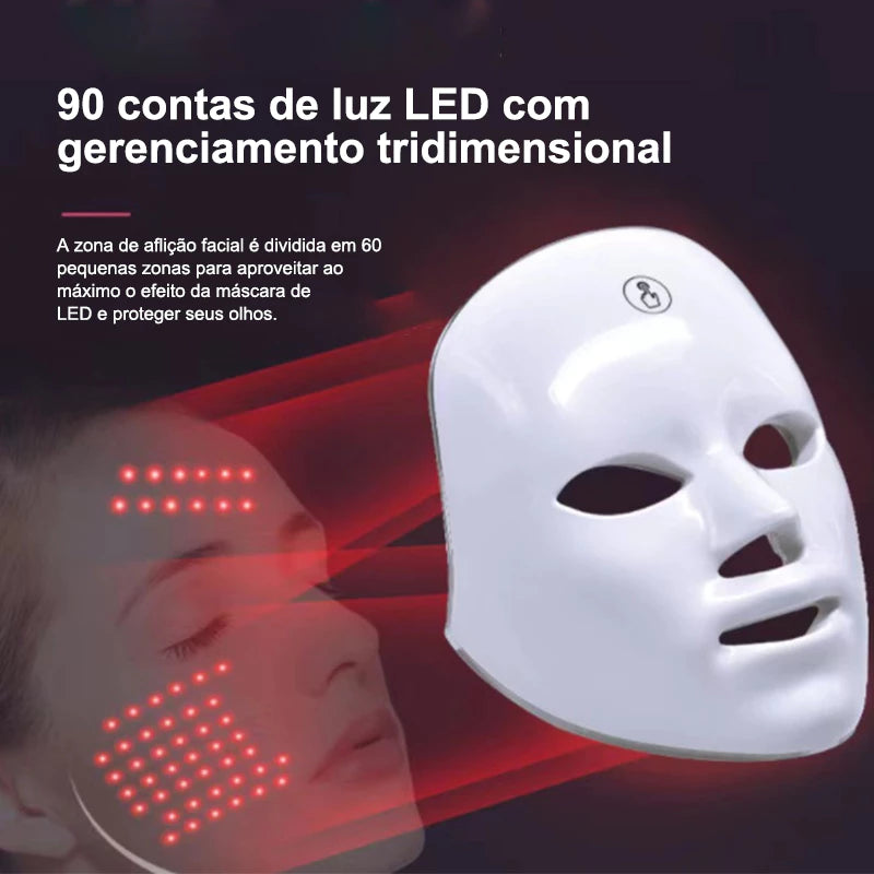 Máscara de LED 7 Cores para Terapia de Fóton, Cuidados com a Pele, Firmadora e Antienvelhecimento