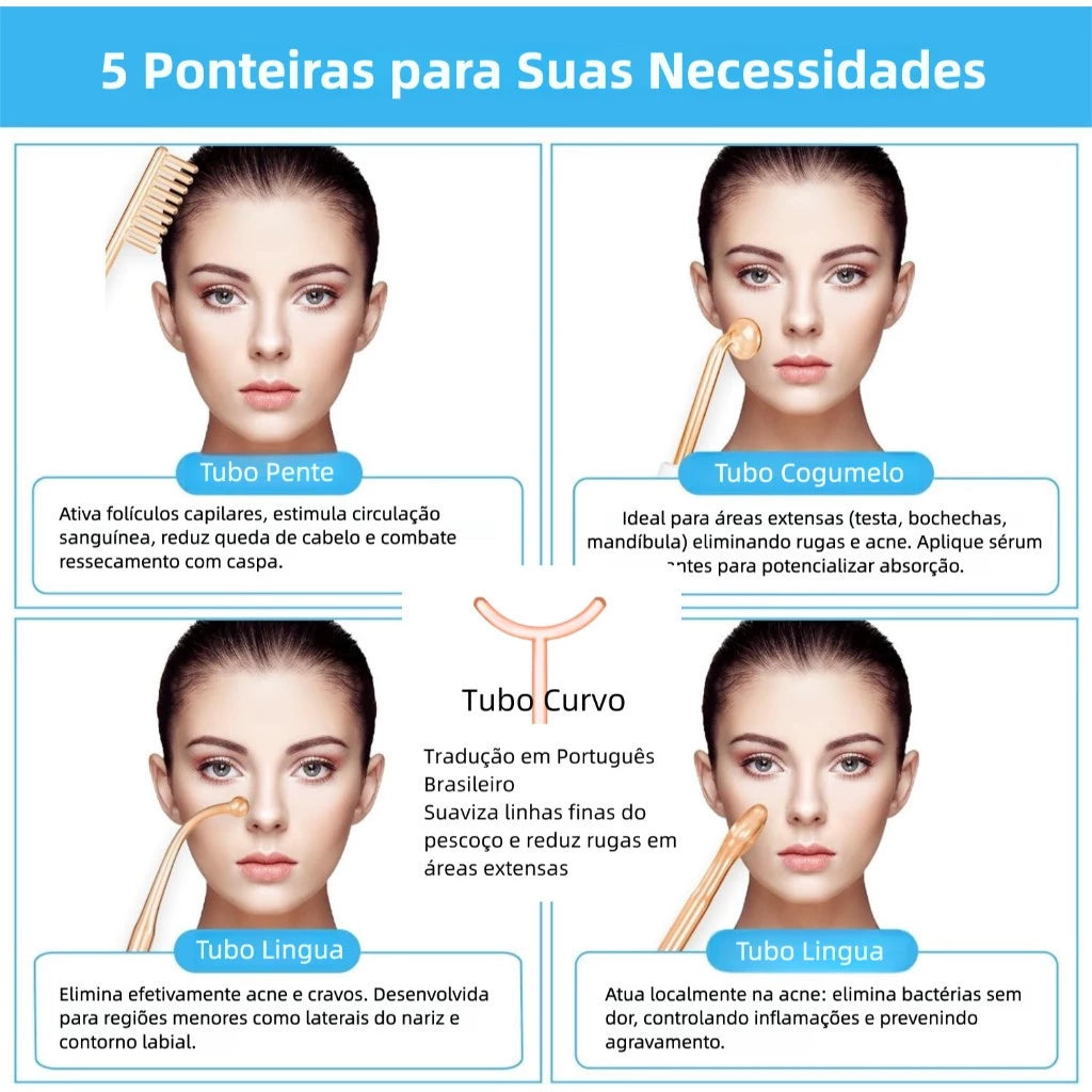 Aparelho de Alta Frequência Limpeza De Pele 5 em 1 | Limpeza Facial e Tratamento Capilar Cuidados Com A Pele Do Rsto