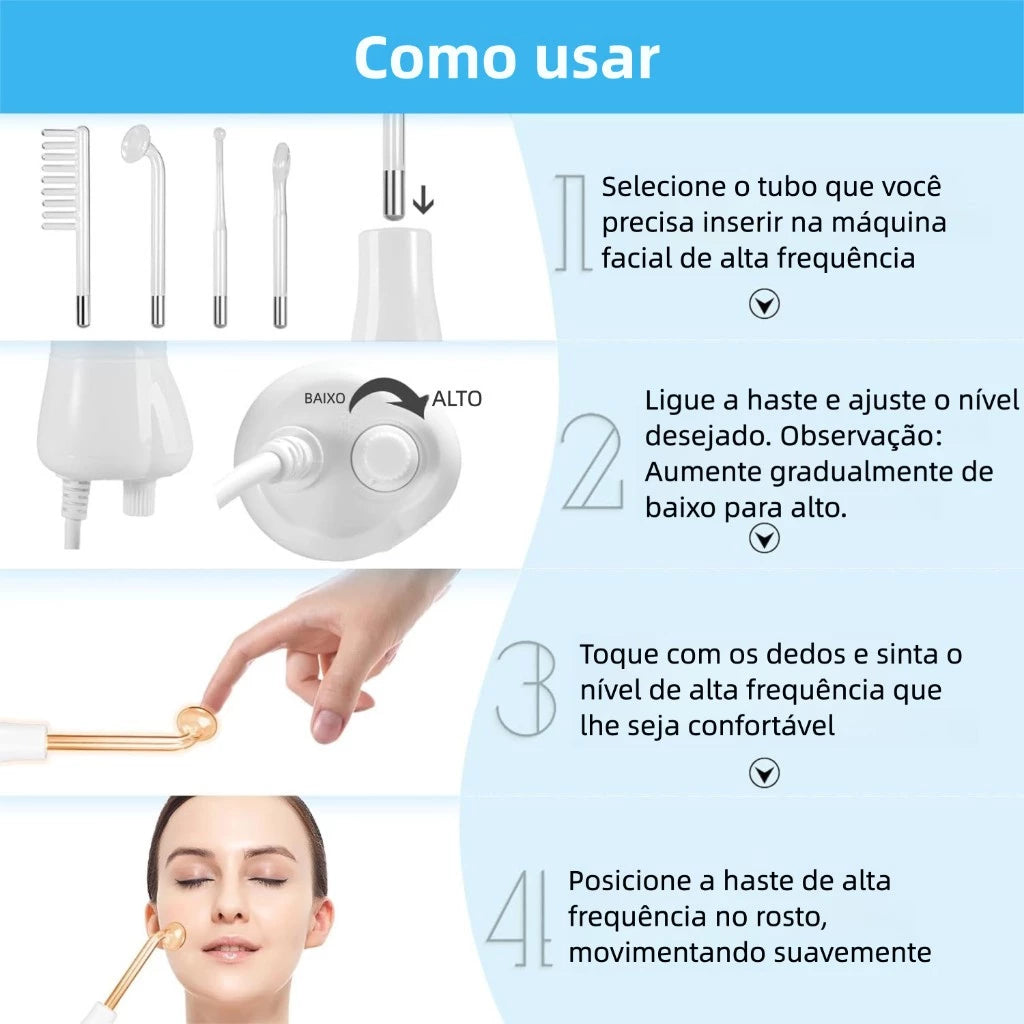 Aparelho de Alta Frequência Limpeza De Pele 5 em 1 | Limpeza Facial e Tratamento Capilar Cuidados Com A Pele Do Rsto