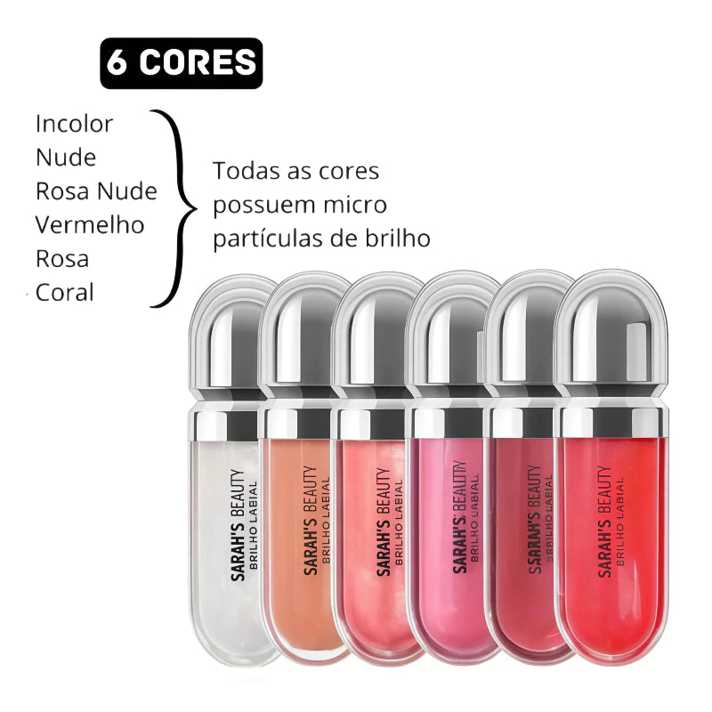Kit c/6 - Gloss Brilho Labial Sarah's Beauty Fácil Aplicação Hidrata os Lábios