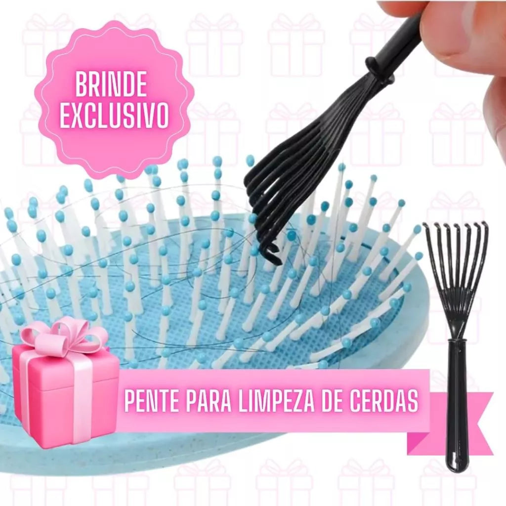 Kit c/5 - Escovas de Cabelo + Touca de Cetim – Raquete Fashion, Mágica, Polvo, Massageadora de Silicone