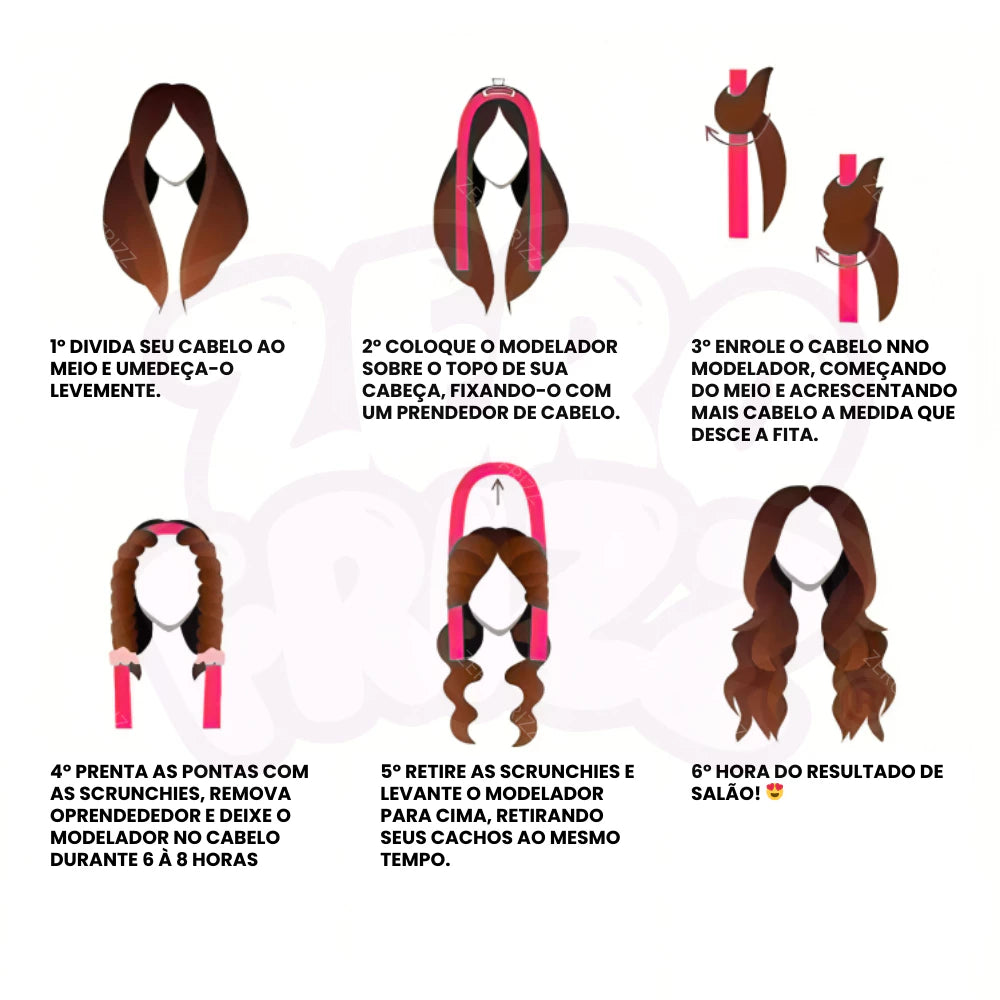 kit Modelador de Cachos Cetim Sem Calor+ touca de Cetim Dupla Face + 2 Scrunchies para cabelo Feminino