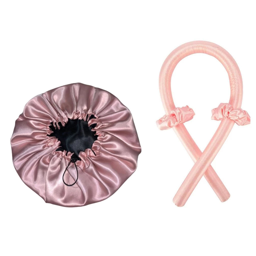 kit Modelador de Cachos Cetim Sem Calor+ touca de Cetim Dupla Face + 2 Scrunchies para cabelo Feminino